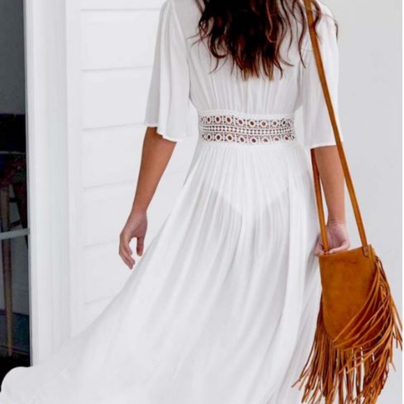 RESTOCKED!! Long White Semi-Sheer Cover Up - Picture 4 of 16